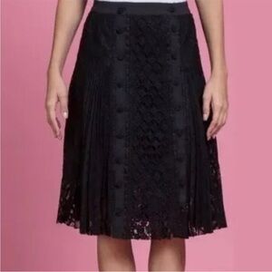 Byron Lars Beauty Mark Black Lace Midi Skirt Button Front Pleated NWT Rare